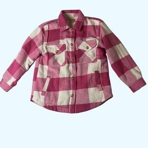 Love Tree Pink White Buffalo Plaid Sherpa Lined Flannel Shacket Jacket Large